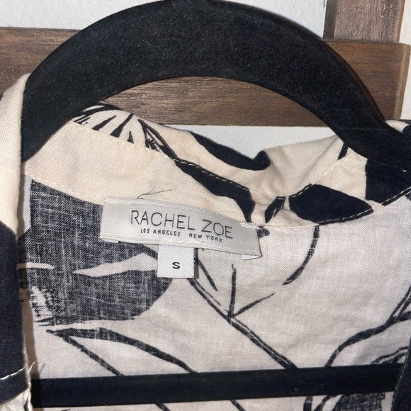 Rachel Zoe Linen Blend Black & White Floral Cropped Button Up Blouse Size Small - Picture 2 of 4